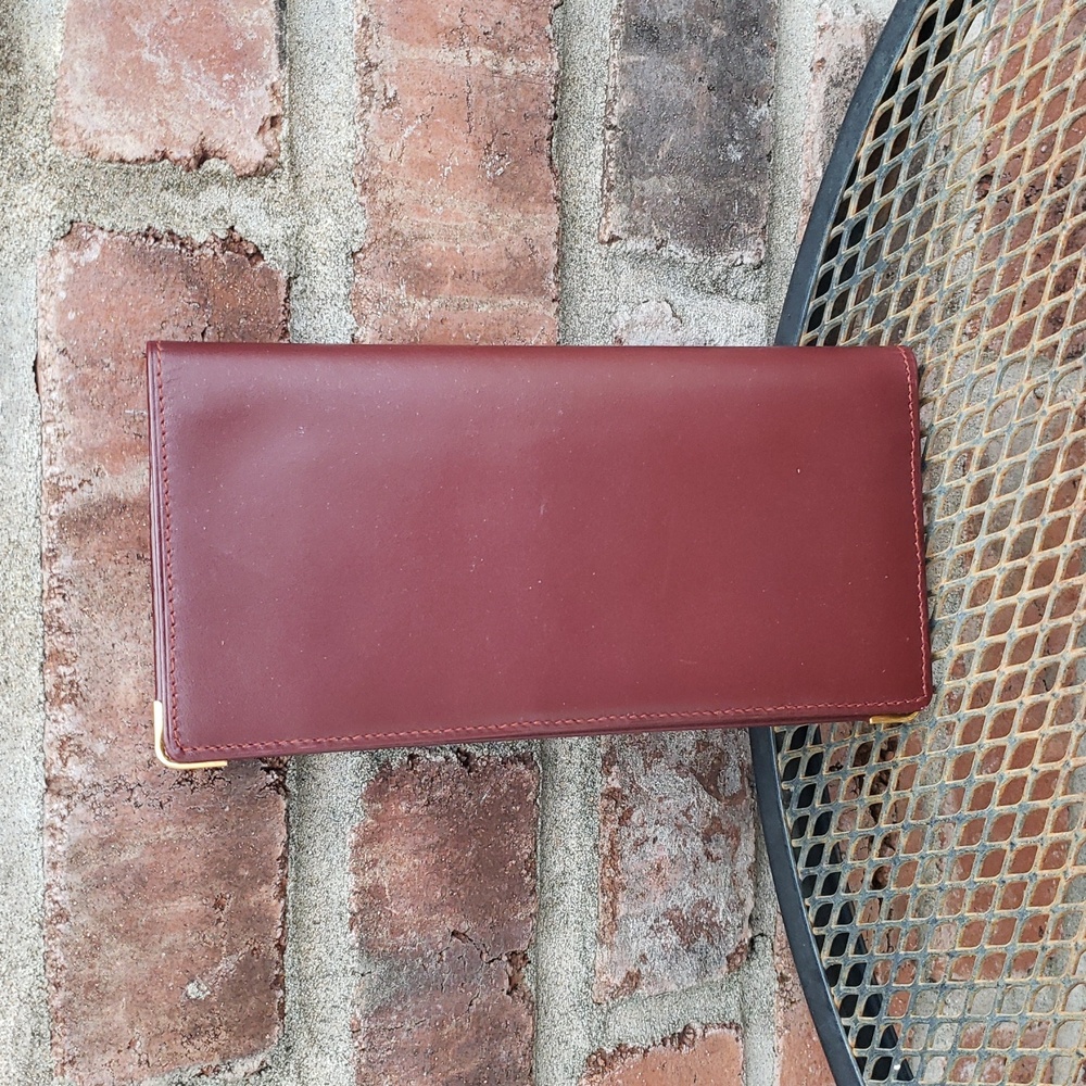 Vintage Cartier Long International Leather Bifold Wallet Gold Gussets Luxury - Picture 3 of 15
